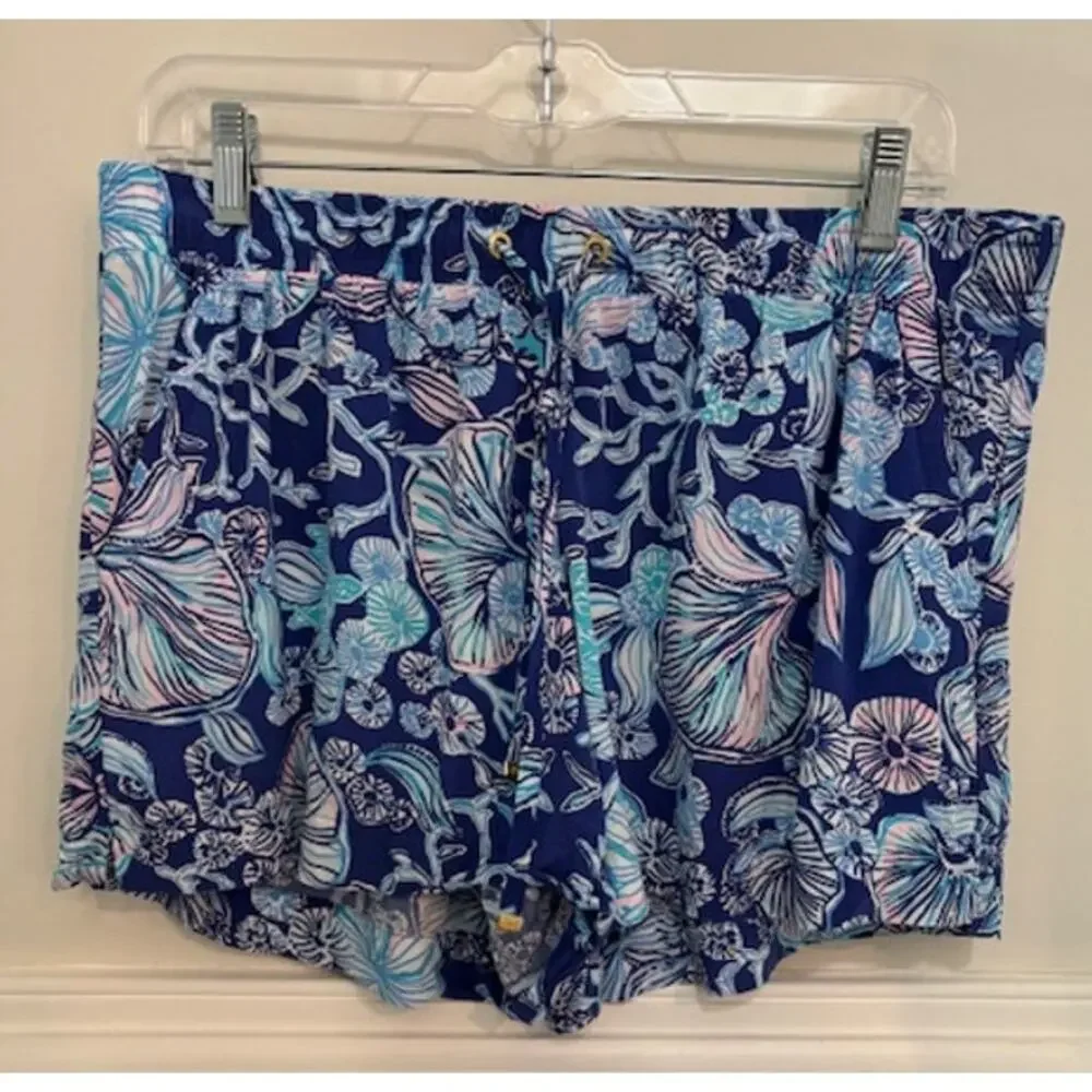 Lilly Pulitzer Katia Lapis Lazuli Blue Print Womens Medium Drawstring Shorts